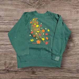 VINTAGE Autumn Graphic Crewneck‎ Sweatshirt Women Small Green USA 90s